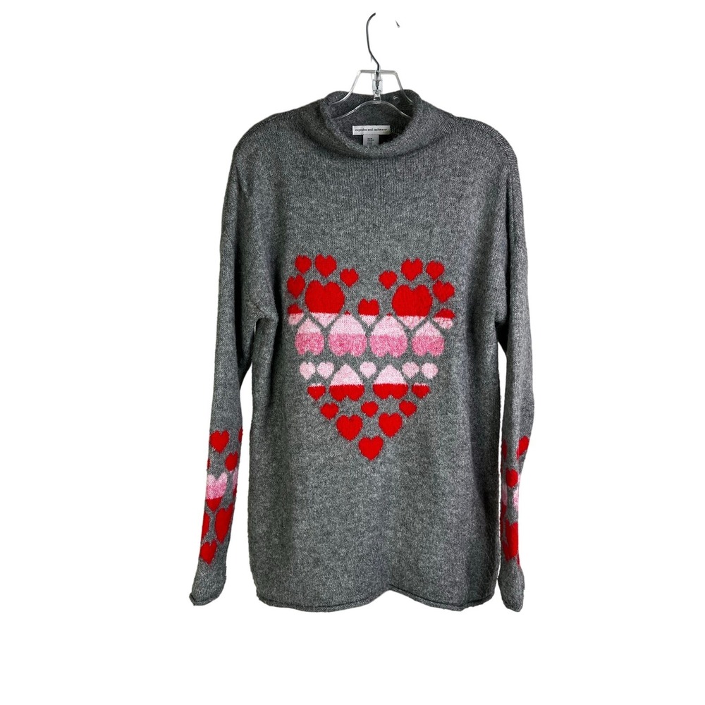 Cupcakes & Cashmere Sweater Womens M Gray Long Sleeve Valentines Day Hearts Love